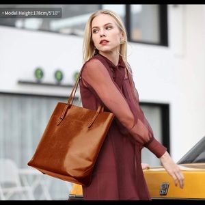 Kattee Vintage Genuine Leather Tote Shoulder Bag With Adjustable Handles